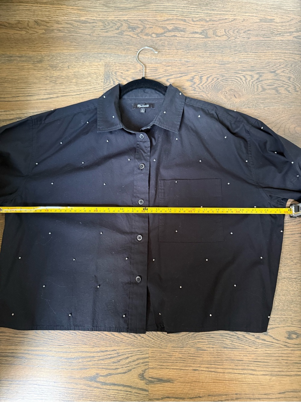 Madewell Black Cropped Button-Down Shirt with sparkling rhinestones. Size M. - Picture 8 of 9